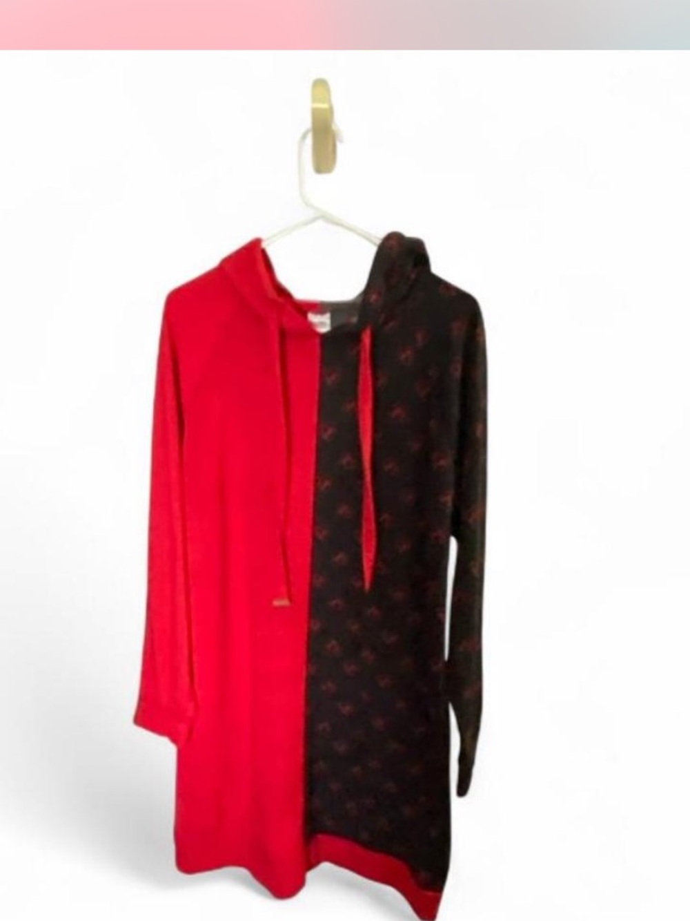 No Boundaries Two-Tone Red and Black Hooded Sweater Dress